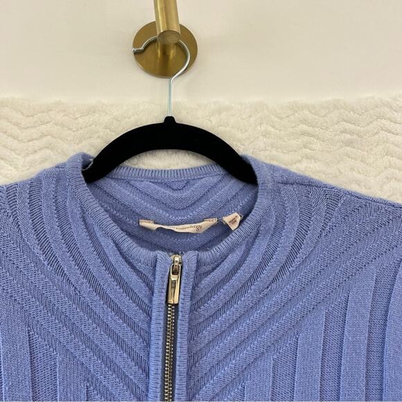 Soft Surroundings Blue Longline Gold Zip Geometric Cardigan Sweater Womens Small - Picture 8 of 15